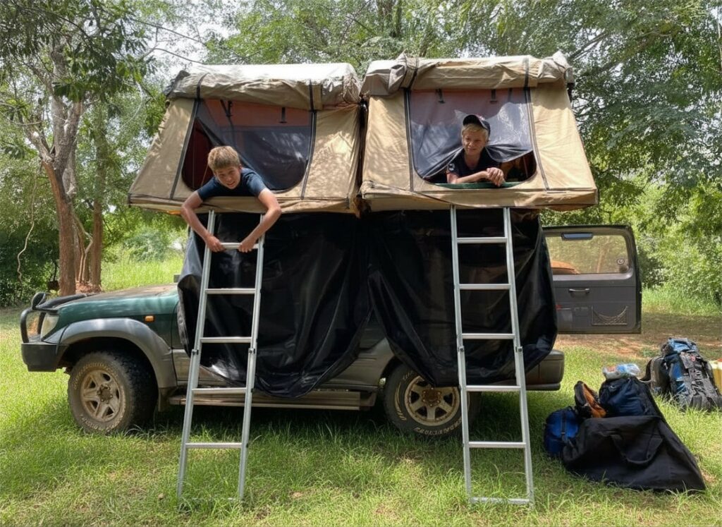 rent a Cheap land Cruiser prado (TX/TZ) with two rooftop tents in Uganda