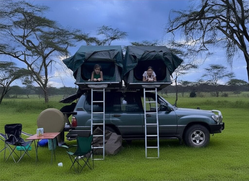 rent a cheap land Cruiser (V8/VX) with two rooftop tents in Uganda