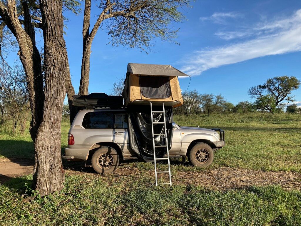 fuel efficient land Cruiser GX with rooftop tent for self drive in Uganda