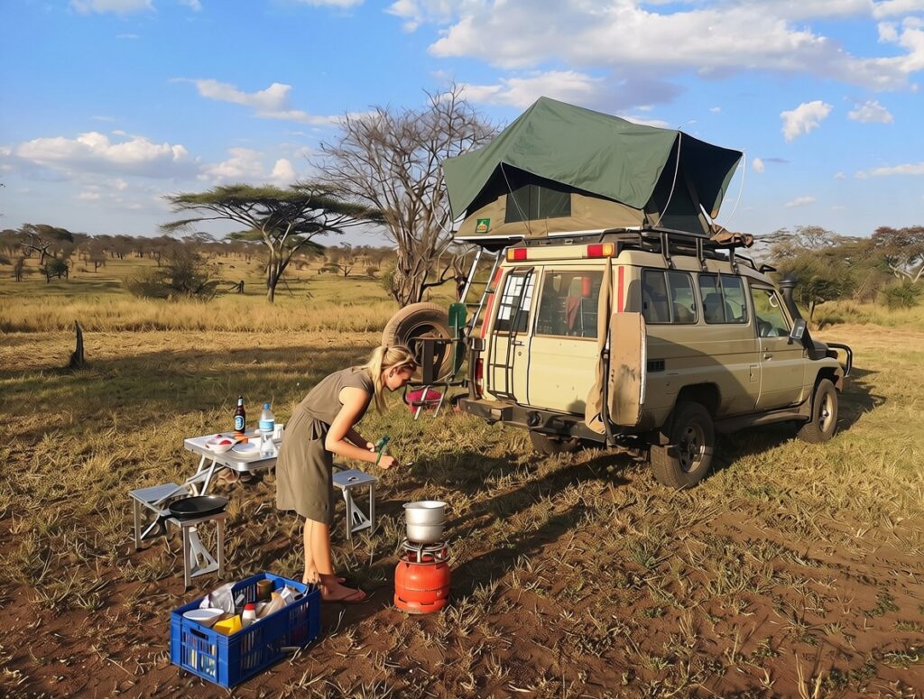 camping equipment included in the 4x4 70 series land cruiser hardtop with two rooftop tents