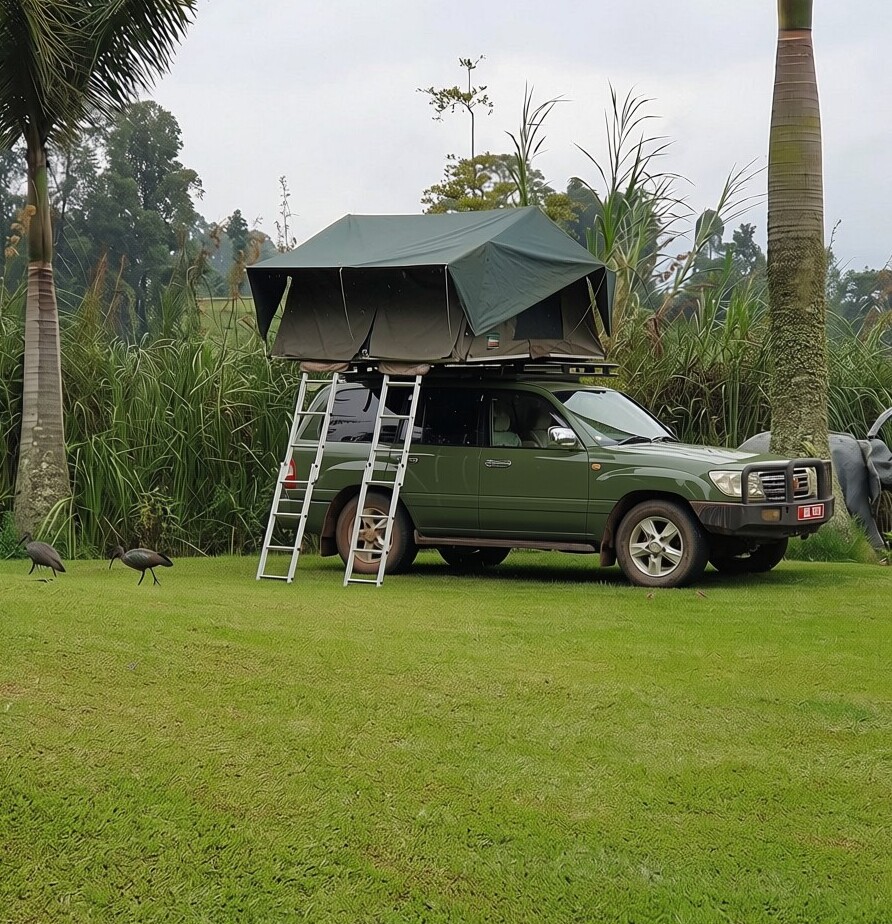 Rent a 4x4 Manual Land Cruiser GX with two rooftop tents in Uganda
