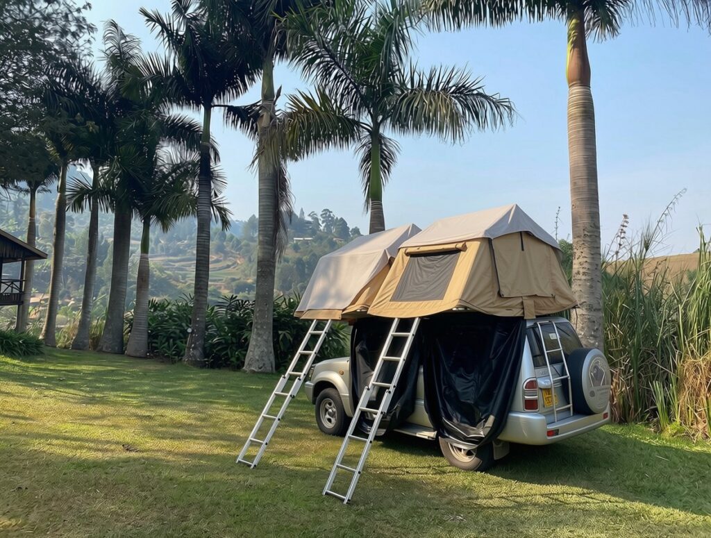 Rent a 4x4 Land Cruiser Prado TX with two rooftop tents in Uganda From 120 USD