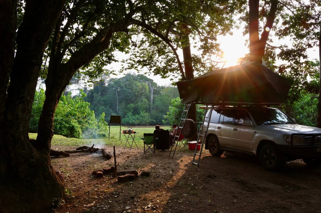 Camping equipment included in the land Cruiser V8 with two rooftop tents in Uganda