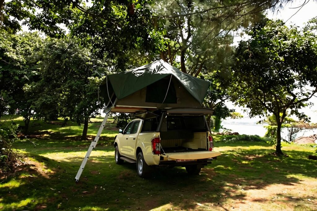 how to setup and packdown a rooftop tent on a nissan navara